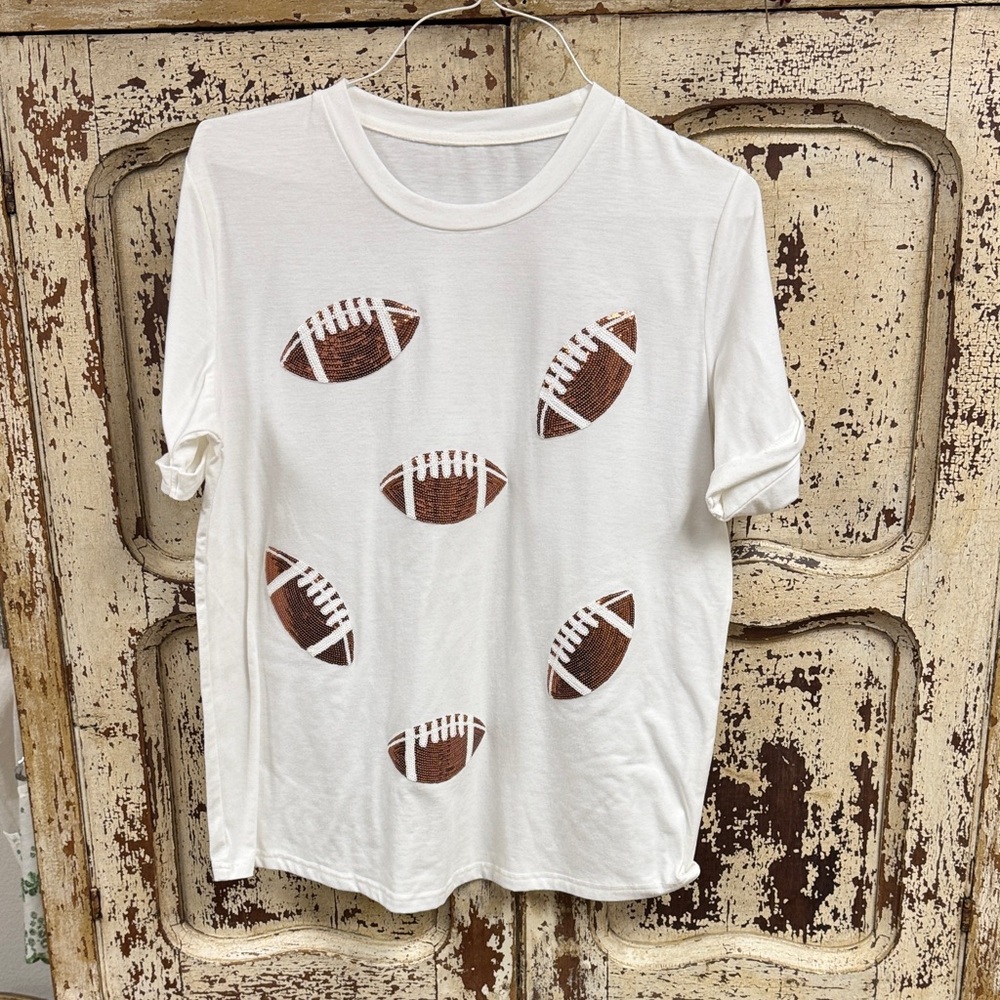 L SHEIN White Football Print Shirt